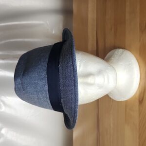 D&Y Fedora Trilby Hat Cap Men M/L Chambray Blue Linen Blend  Retro Academia NWT